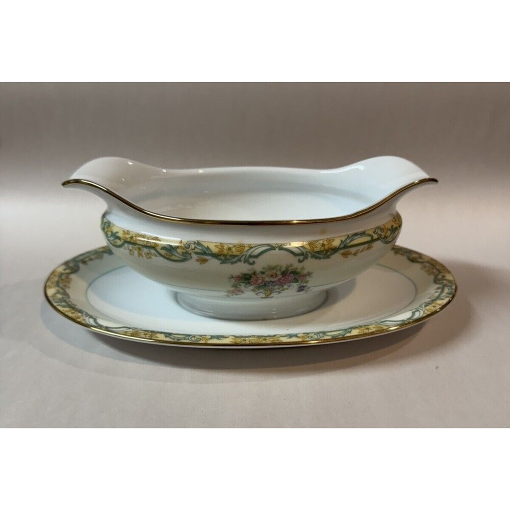 Noritake Arvana Japan Gravy Boat Attached Under‎ Plate 89483